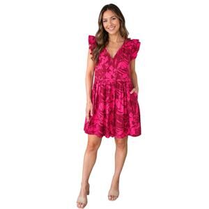 Evereve Charlotte Bold Floral Print Mini Babydoll Dress Cotton Blend Boho Size S
